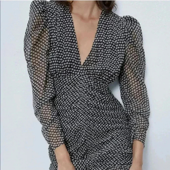 Zara Patterned Ruched Mini Dress - Picture 5 of 11